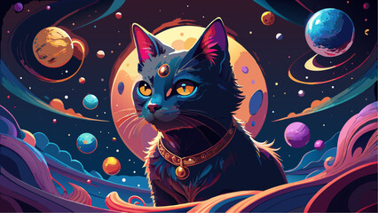 Fototapeta premium cat on the night sky