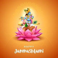 Fototapeta na wymiar illustration of Lord Krishna in the religious festival background of India for Shri Krishna Janmashtami celebration