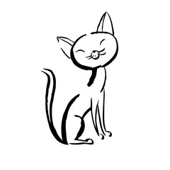 Adorable cat in sketch style, hand drawn with black ink and transferred to vector image. Minimalistic pet illustration suitable for print, cards, logos and interior design.