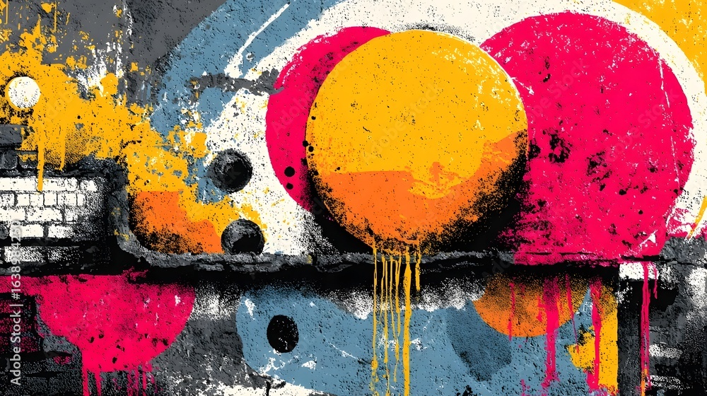Aufkleber colorful expressive abstract graffiti painting with dynamic shapes patterns and textures on a gritty