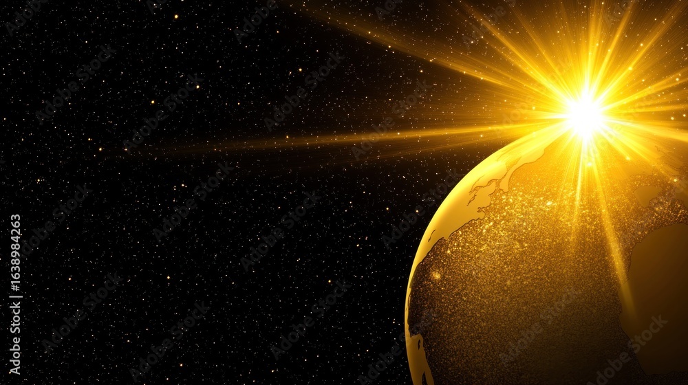 Poster golden planet rising over starry expanse creating a celestial dawn