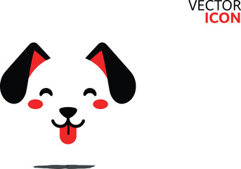 Cute cartoon dog face vector icon, smiling puppy illustration, playful pet design, black and red colors, animal graphic art