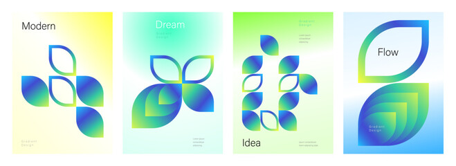 Leaf Shape Gradient Poster Set. Modern geometric design with vibrant color transitions. Template for social media, banner, flyer, brochure, and cover art.