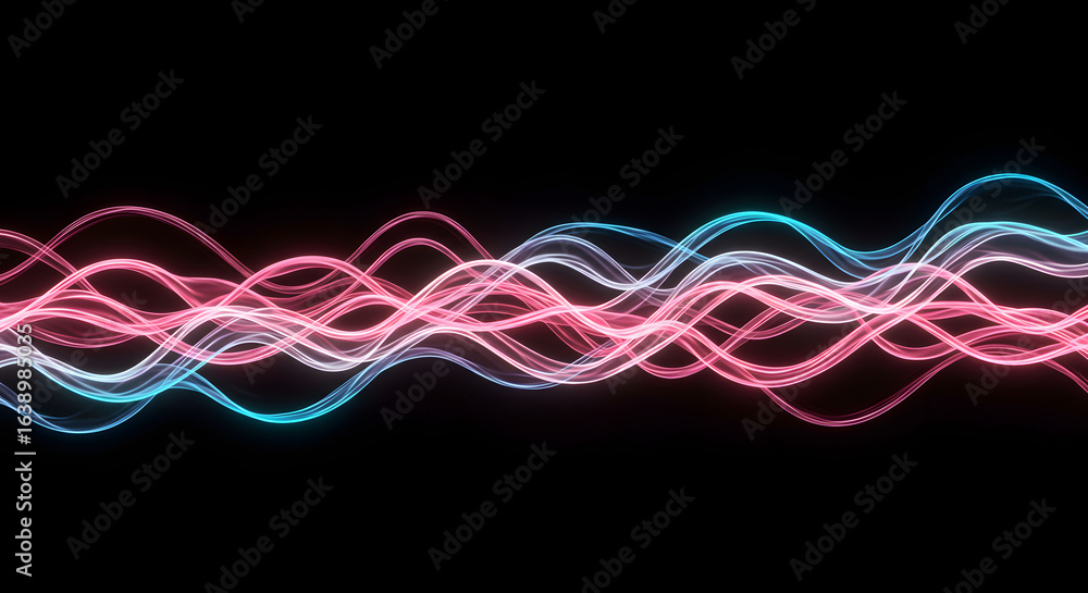 Poster abstract flowing light streaks: a dynamic display of blue and pink waves emanating vibrancy against 