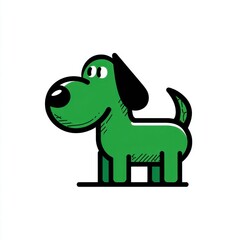 Playful Green Cartoon Dog Illustration on White Background