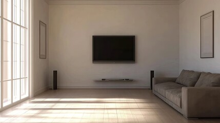 Empty living room with couch and TV, white background vector