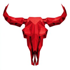 Red Low Poly Bull Skull Geometric Illustration