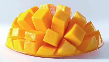 Diced Ripe Mango served Hedgehog Style on a White Background