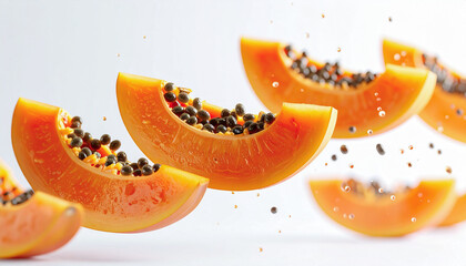 Slices of Fresh Orange Papaya with Seeds and Dripping Juice