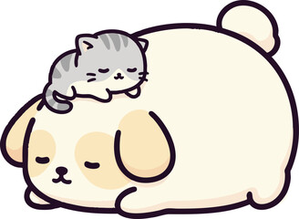Fototapeta premium Kitten Sleeping on a Big Dog