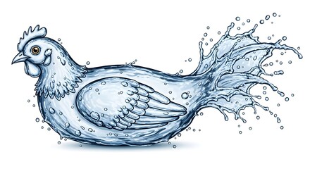 A clear hen and chick vector illustration of a dove of peace in a splashing water ripple