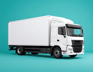 White box truck on teal background