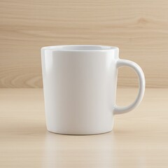 Fototapeta premium White Ceramic Mug Mockup – Clean Template on Light Wooden Surface