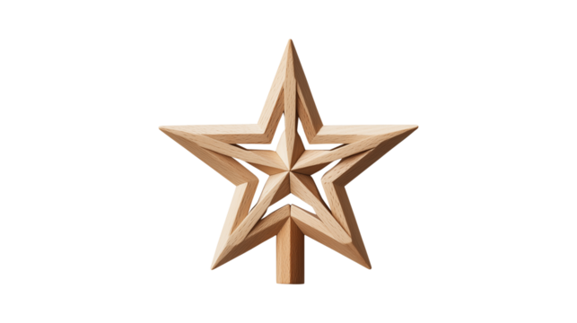 Isolated handmade wood star for festive home decor and holiday celebrations