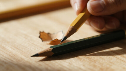 Sharpening focus and creativity with pencils, capturing the meticulous process of preparing for...