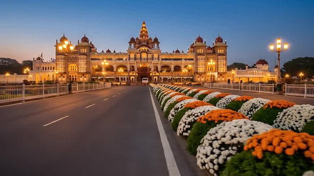 Majestic Mysore Palace at Dawn, Illuminated Splendor