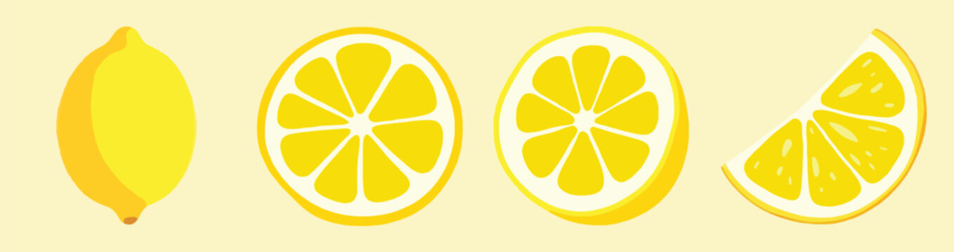 Flat Design Lemon Fruit Vector Clipart Collection