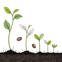 continuous on line art growing sprout plant leaves