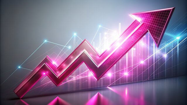 Glowing pink arrow graph showing upward trend isolated on transparent background - Powered by Adobe