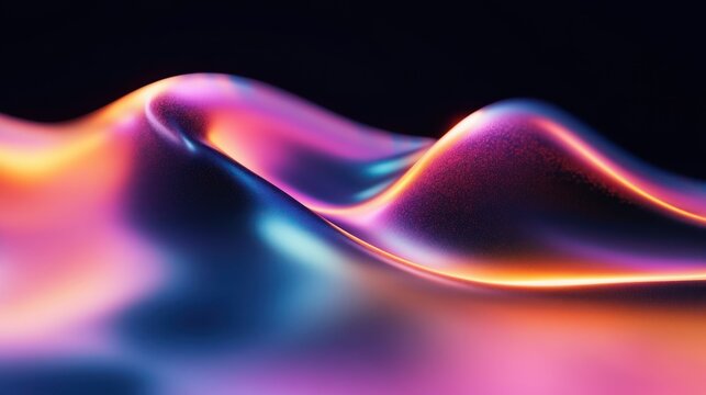 Smooth, colorful abstract waves with glowing pink, purple, blue, and orange gradients on a dark background, creating a fluid and dynamic visual effect