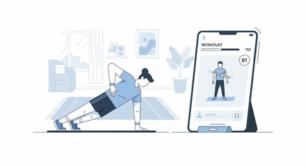 Person performing a side plank exercise, guided by a fitness app on a smartphone.