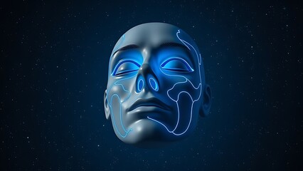 A surreal floating mask with glowing blue veins against a cosmic backdrop, symbolizing sleep apnea's silent epidemic.