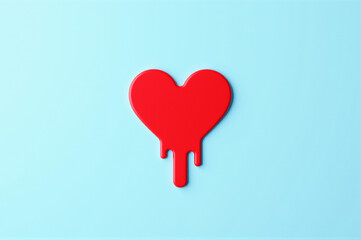 A red heart with dripping paint on a blue background.