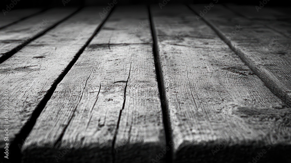 Poster close-up of old wooden planks with visible grain and cracks in low light creating a moody, textured 