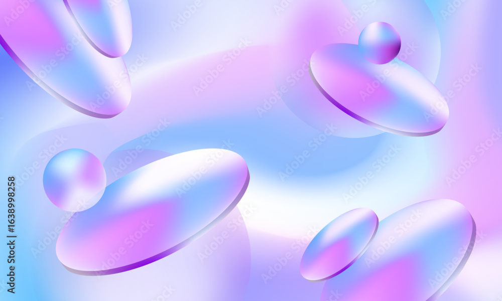 Poster iridescent abstract 3d shapes with soft pastel gradient background