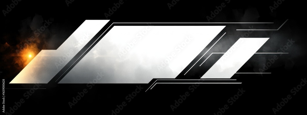 Poster abstract futuristic digital interface with angular transparent panels and glowing light effects on d