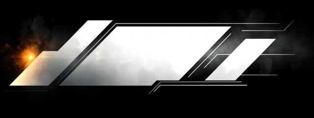 Abstract futuristic digital interface with angular transparent panels and glowing light effects on dark smoky background