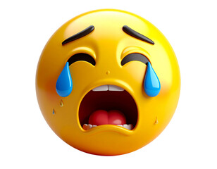 Fototapeta premium Sad emoticon wearing a mask on white background