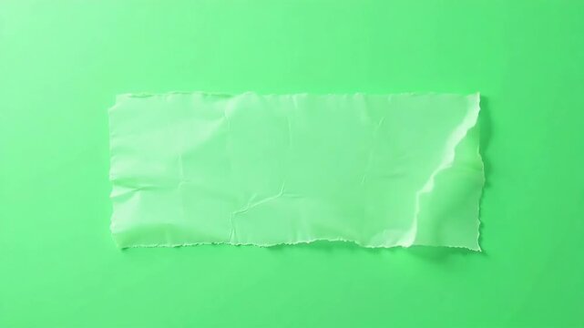 Crinkled translucent paper sheet with torn edges floats on a vibrant green background, creating a modern aesthetic.