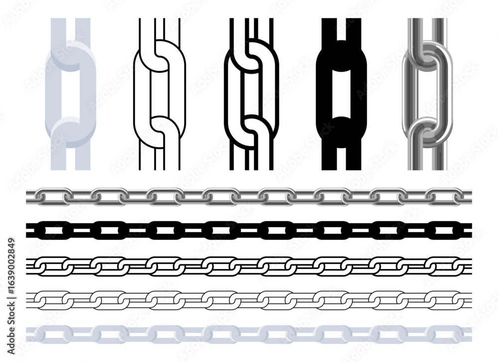 Poster various chain designs, showcasing different styles and arrangements, offer a robust linear visual.