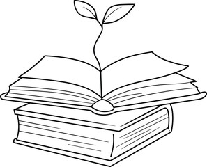 Open book illustration, growing plant, knowledge symbol, education, learning, nature, eco-friendly, academic, personal development, green concept, vector design
