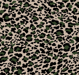 	
Leopard print. seamless background. Animal skin background with colorful spots on a beige background. Abstract texture of exotic jungle. Repeat design for decor, fabric, textiles, wallpaper	
