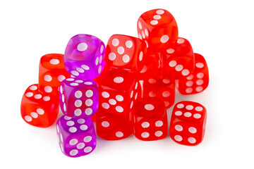 Heap of game dices on white background