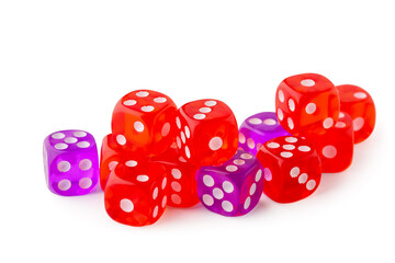 Heap of game dices on white background