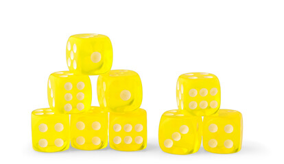Towers made of game dices on white background