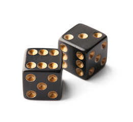 Black game dices on white background