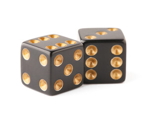 Black game dices on white background