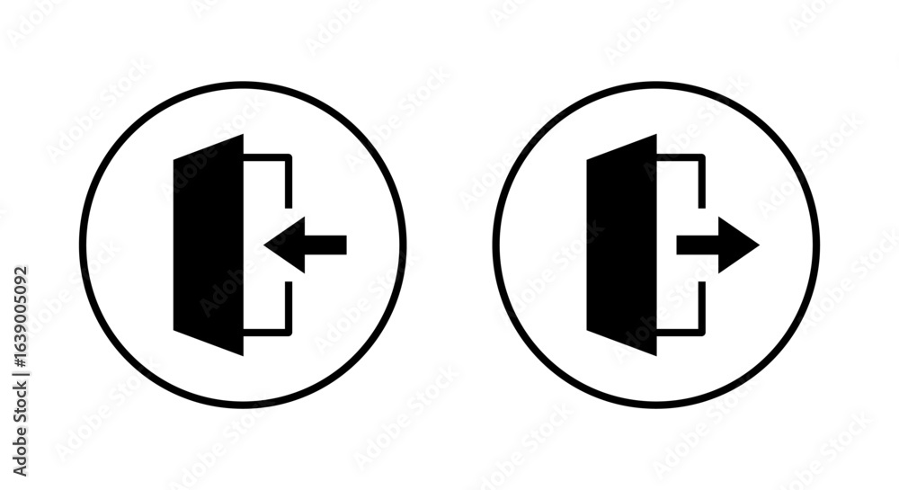 Poster door with arrow enter and exit icon in circular outline. entry and leave symbol