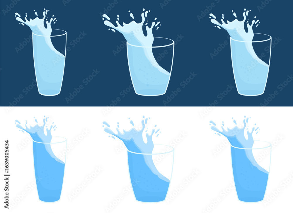 Poster water splashing from glasses, creating dynamic and refreshing visuals against contrasting background