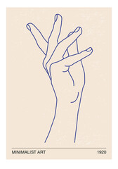 Human hand line art contemporary abstract poster