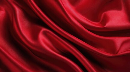 Fototapeta premium Close-up of rich, deep red satin fabric with flowing, elegant folds