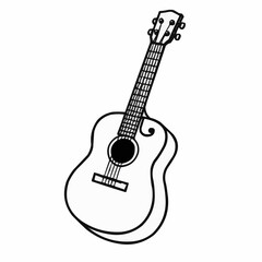 Outline of an acoustic guitar on white background, music instrument concept, copy space