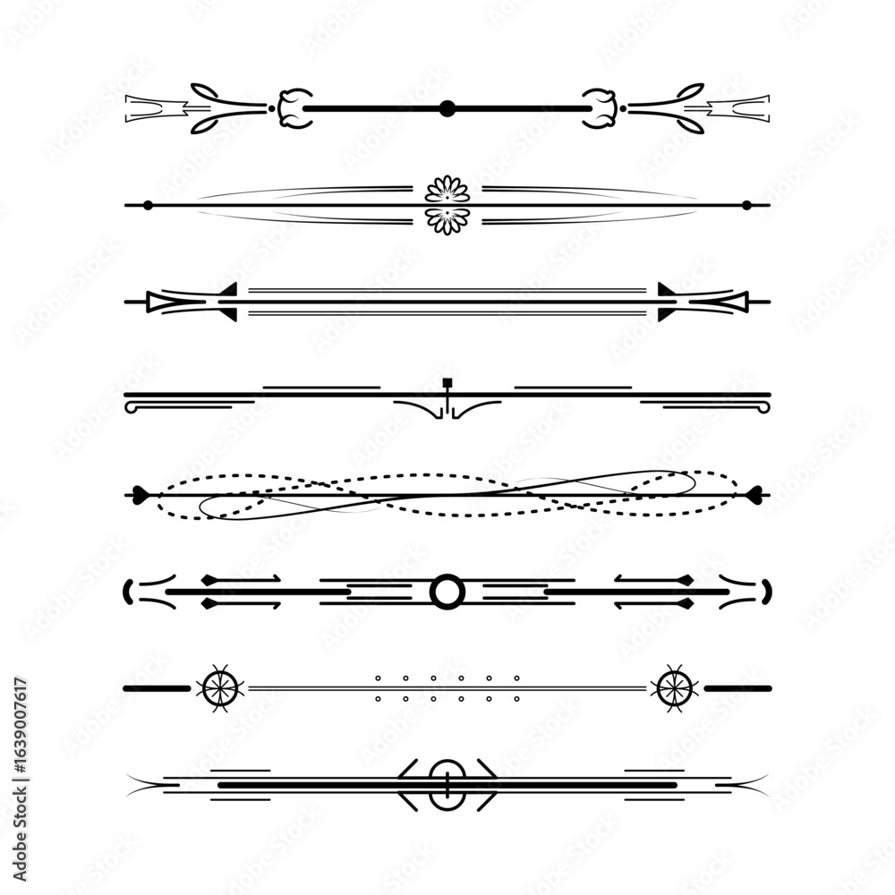 Poster set black simple line collection doodle border elements vector design style sketch isolated illustra