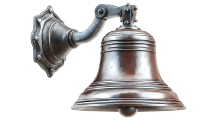 School bell mounted on wall, photorealistic, isolated on white background
