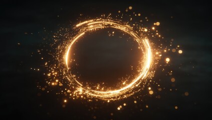 Golden circular light ring with glowing particles