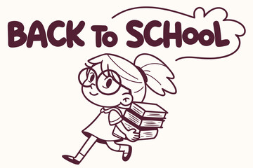 Back to School Girl Carrying Books Cartoon Illustration
